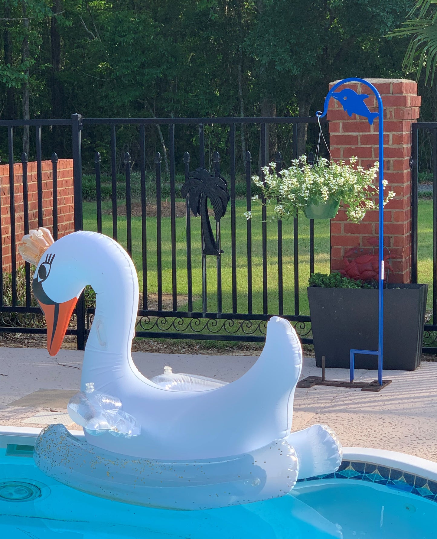 Dolphin Shepherd Hook 60" tall- Powder Coated Your Color Choice-Four display options to Choose from