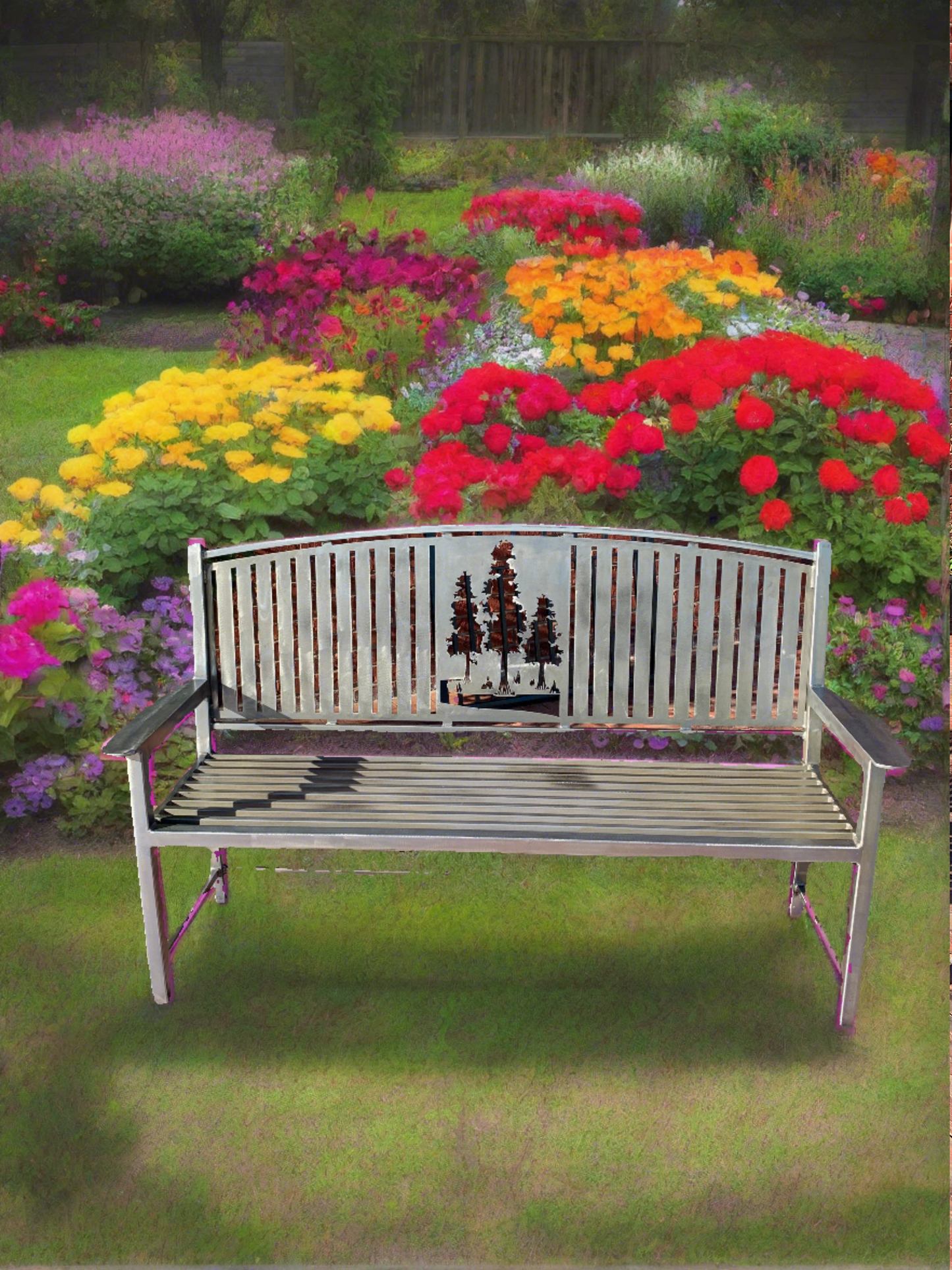 Custom Metal Bench Powder Coated Your color choice- Your design choice in back of bench.