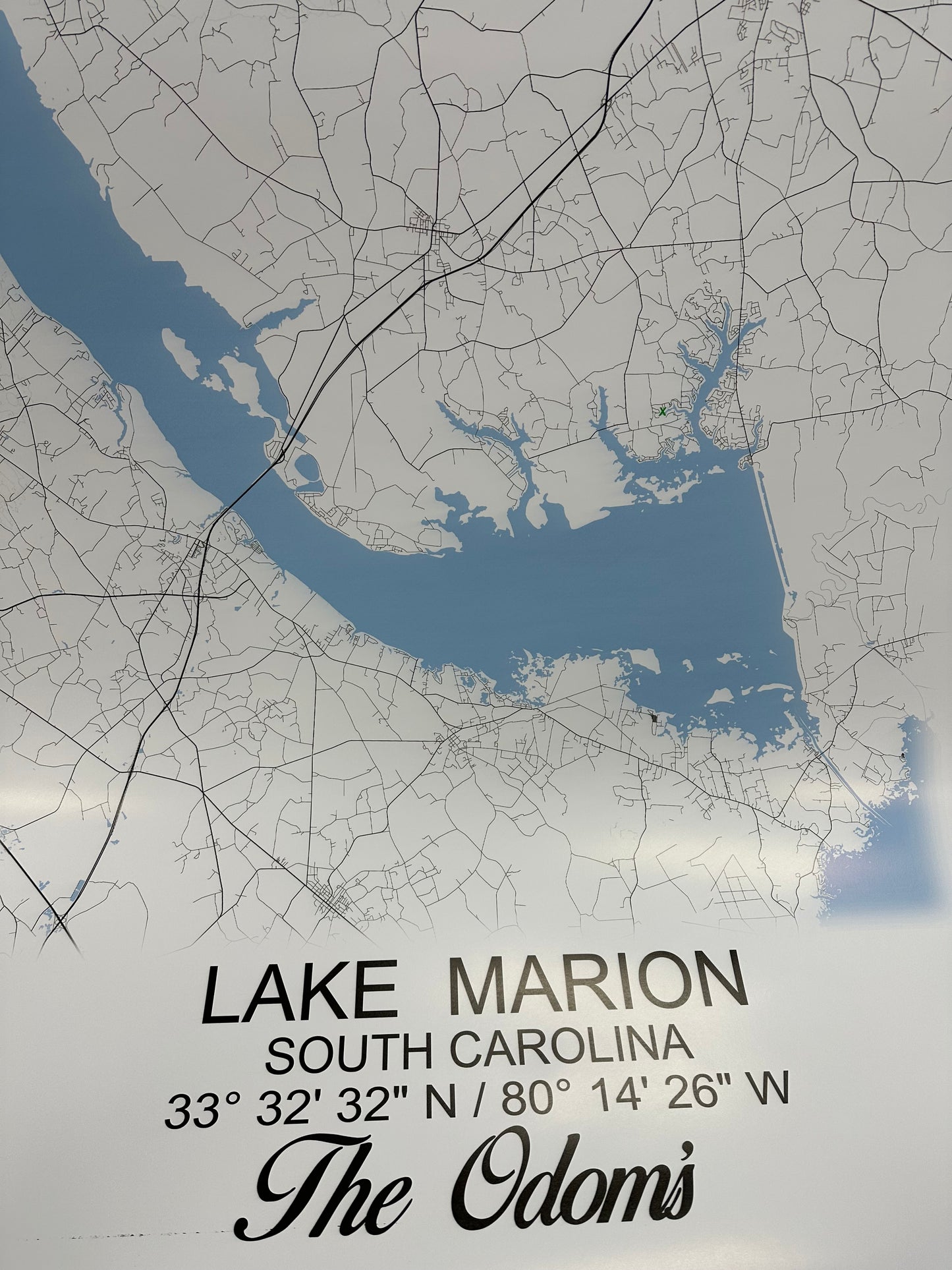 Custom Large Print of Lake Marion, Lake Murray, Lake Wateree South Carolina Map - with your Coordinates/Location marked- Your Family Name