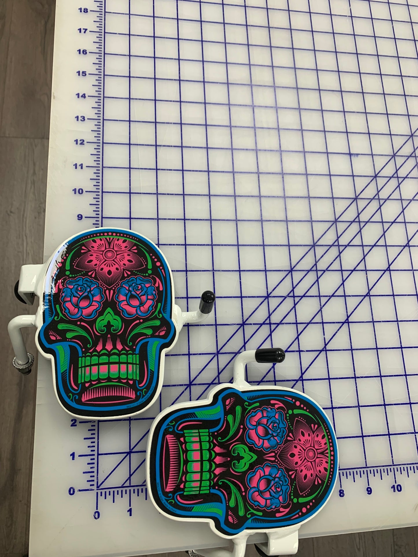 Pair of Colorful Sugar Skull Foot Pegs your color choice