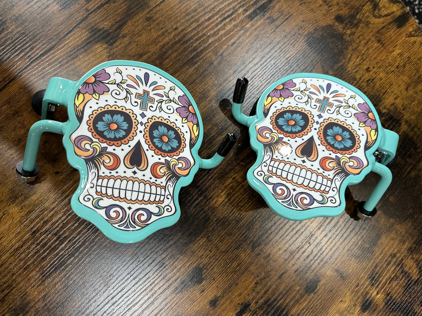 Pair of Sugar Skull Foot Pegs your color choice