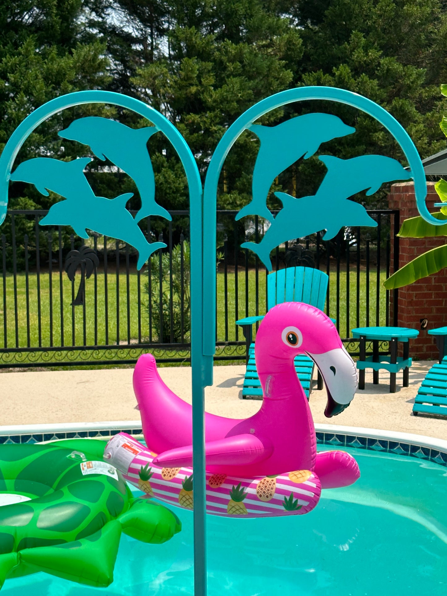 Double Dolphin Shepherd Hook 60" tall- Powder Coated Your Color Choice-Four display options to Choose from
