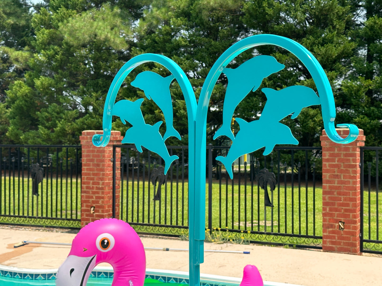 Double Dolphin Shepherd Hook 60" tall- Powder Coated Your Color Choice-Four display options to Choose from