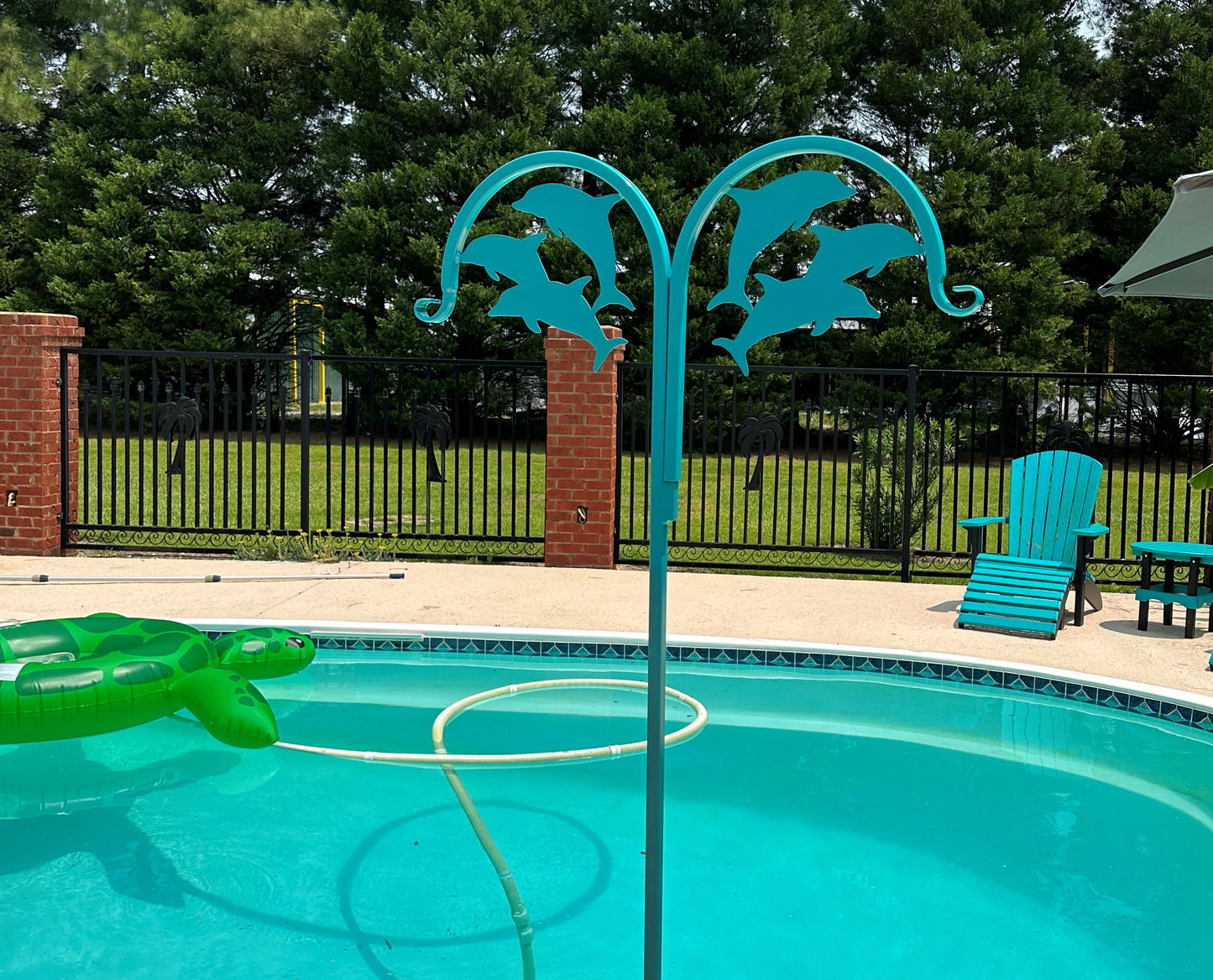 Double Dolphin Shepherd Hook 60" tall- Powder Coated Your Color Choice-Four display options to Choose from