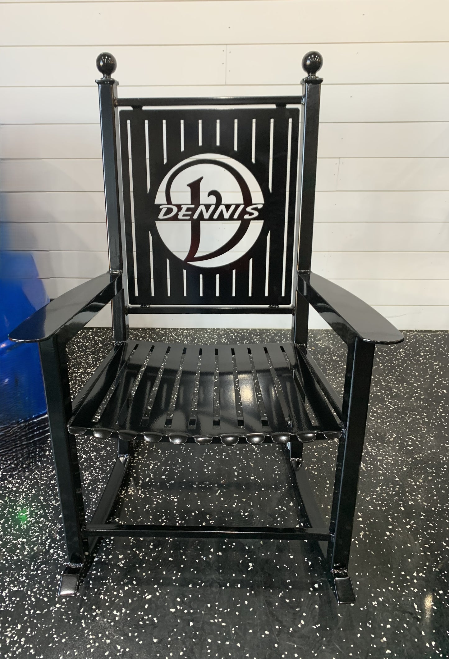 Custom Rocking Chairs- All Metal-Powder Coated your color choice- Your Design choice in back of Rocking Chair
