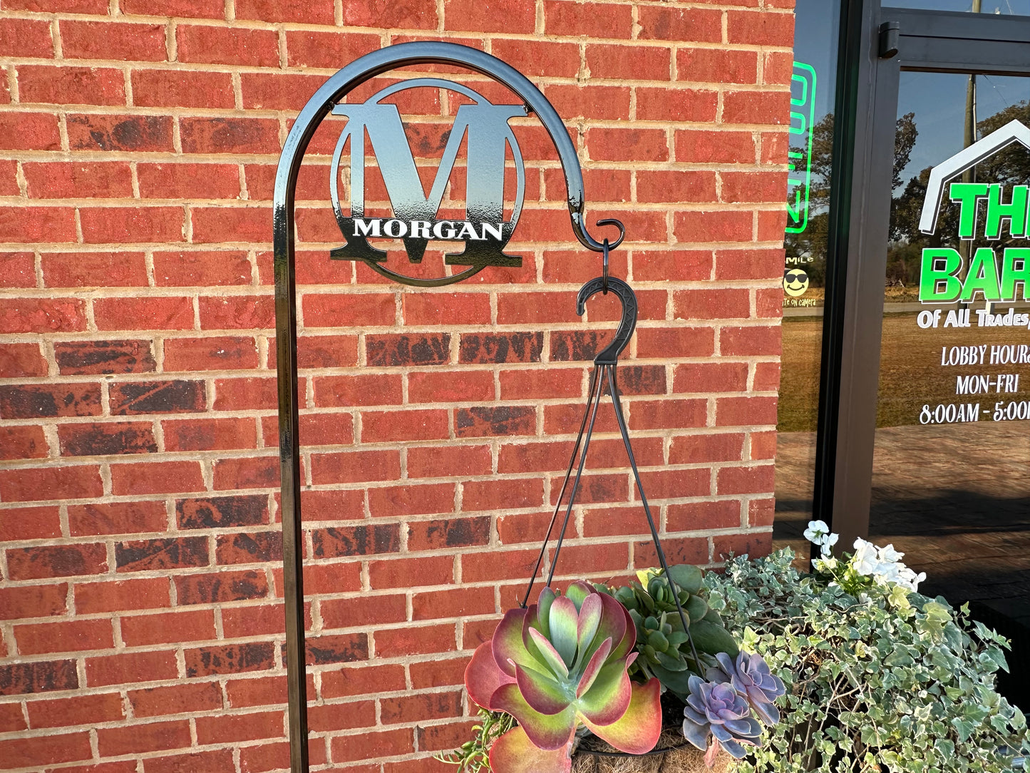 Initial and Name Shepherd Hook 60" Plant Hanger Flower hook bird feeder/ wind chime holder-Your color choice-four display 0ptions.