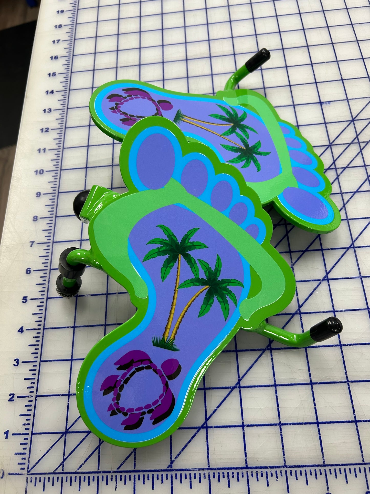 Pair of Colorful Flip Flops with Turtle and Palm Tree Foot Pegs your base color choice Powder Coated Finish