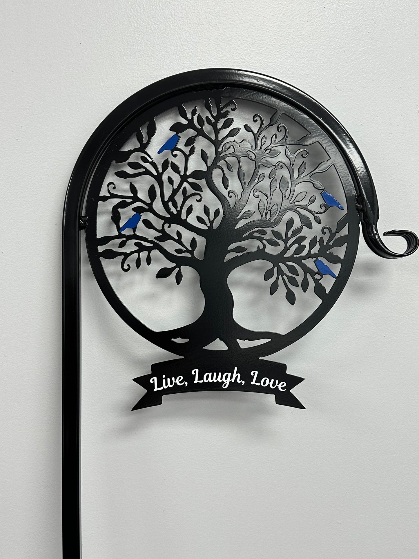 Tree of life Shepherd Hook with Banner and Blue Birds