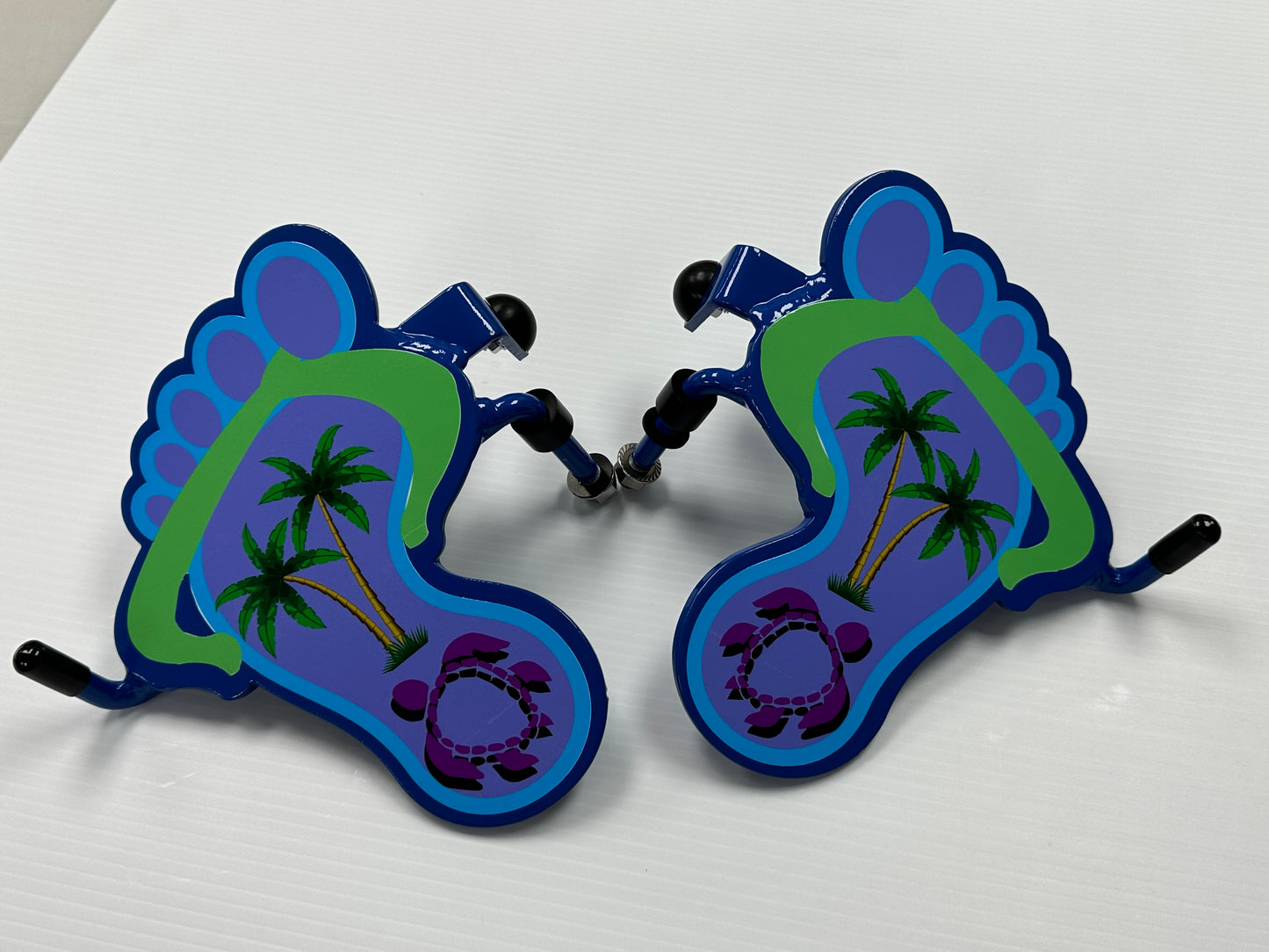 Pair of Colorful Flip Flops with Turtle and Palm Tree Foot Pegs your base color choice Powder Coated Finish