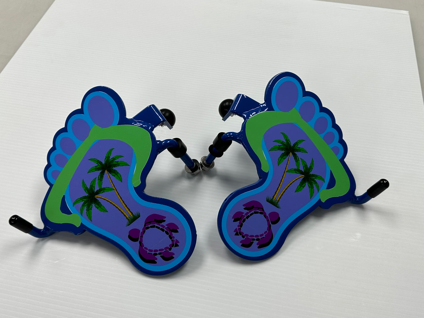 Pair of Colorful Flip Flops with Turtle and Palm Tree Foot Pegs your base color choice Powder Coated Finish