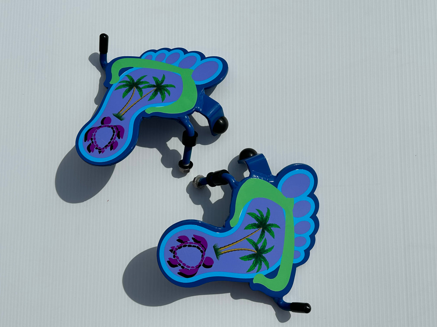 Pair of Colorful Flip Flops with Turtle and Palm Tree Foot Pegs your base color choice Powder Coated Finish