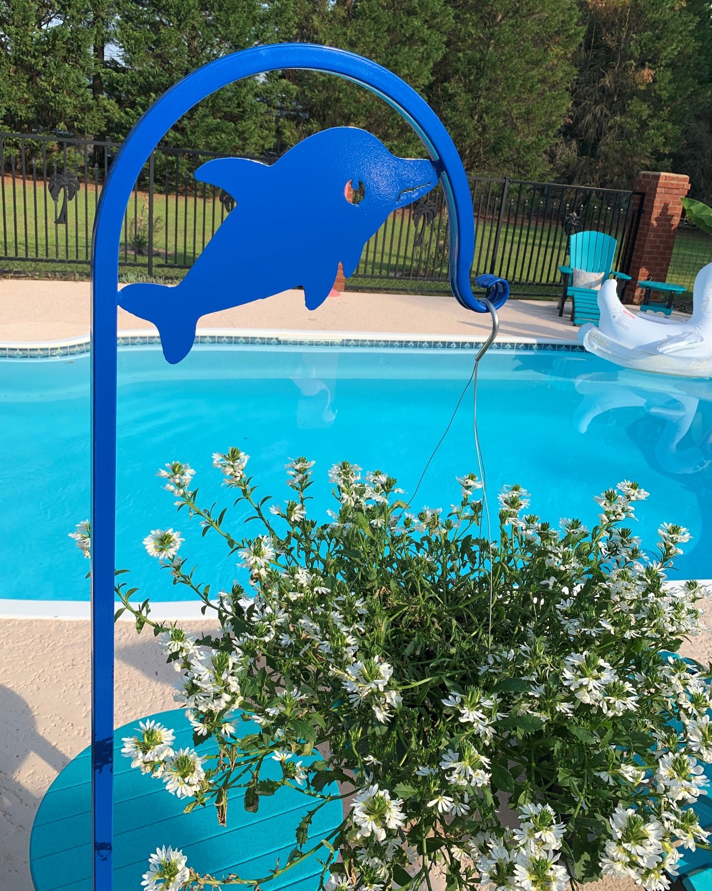 Dolphin Shepherd Hook 60" tall- Powder Coated Your Color Choice-Four display options to Choose from