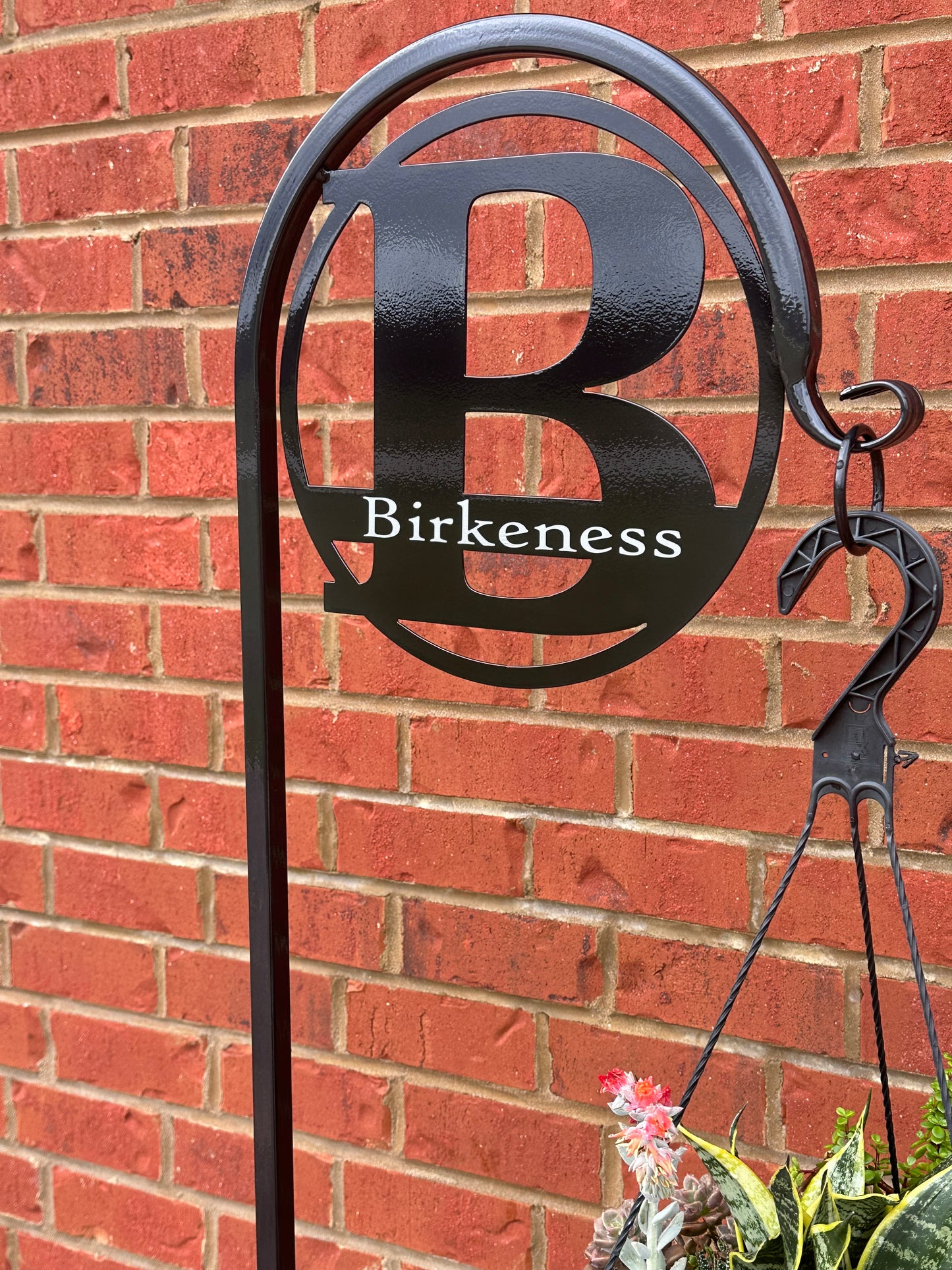Initial and Name Shepherd Hook 60" Plant Hanger Flower hook bird feeder/ wind chime holder-Your color choice-four display 0ptions.