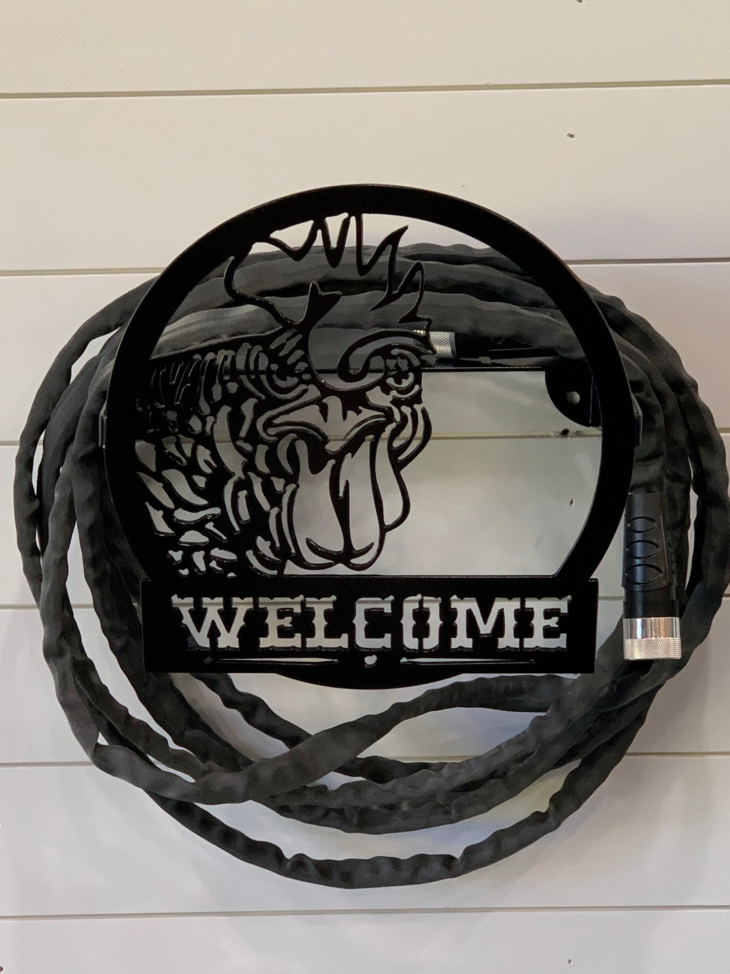 Water/Garden Hose Holder/Hanger Wall or Post Mount- with Chicken- Your color choice- Two Mounting Options