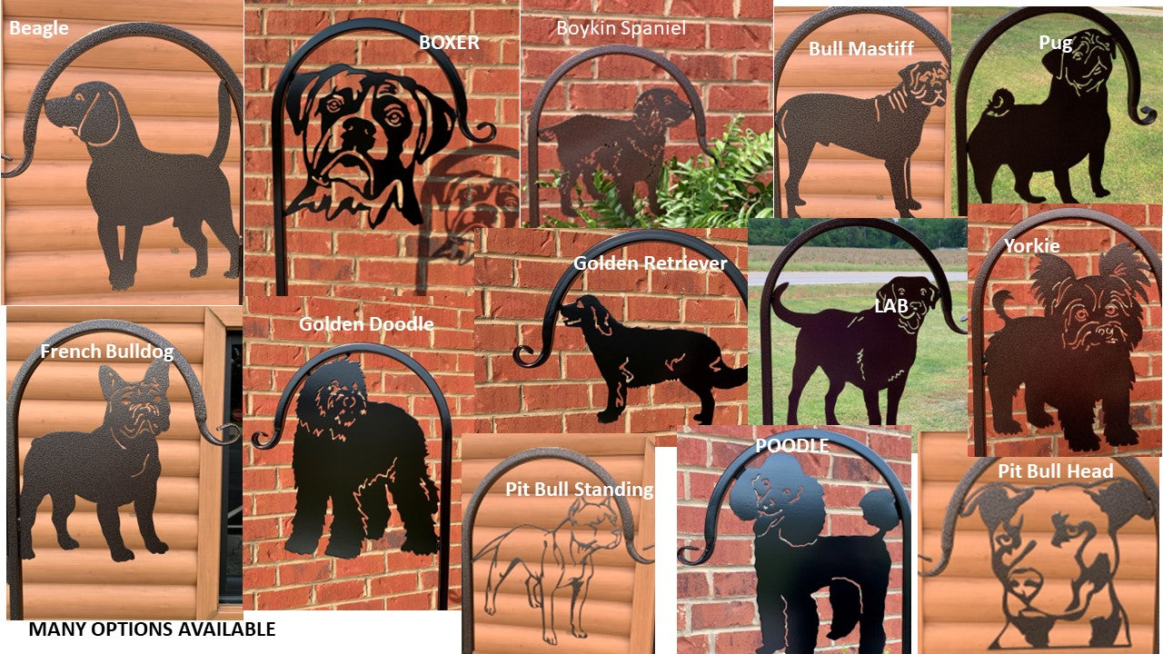 Custom Pet Display Shepherd Hook with your Breed Choice- Your Color Choice with Powder Coated Finish-Four Base/ Display Options