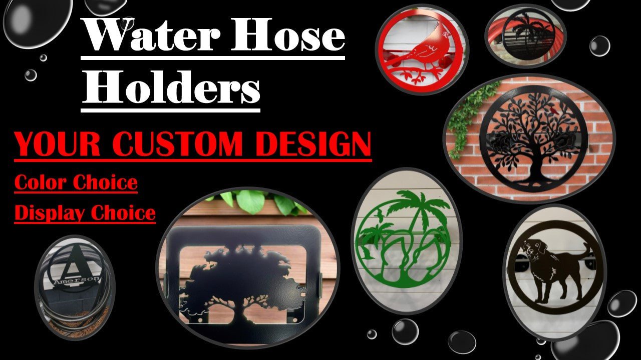CREATE YOUR CUSTOM Water Hose Hanger, Custom Garden Hose Holder, Your custom design/logo, Your Color Choice, Post Mount or Wall Mount