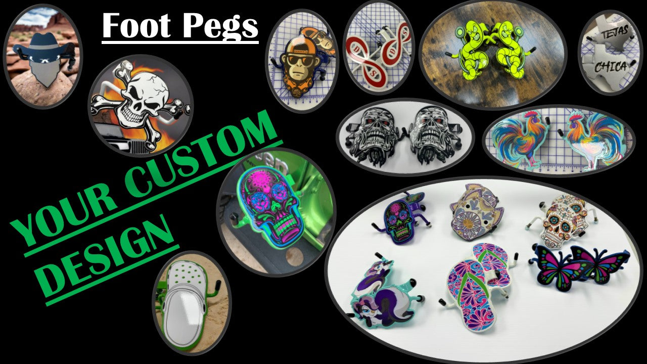 Create Your CUSTOM Foot Pegs-Your color choice-Your design Choice- Powder Coated Twice for Durability and Protection