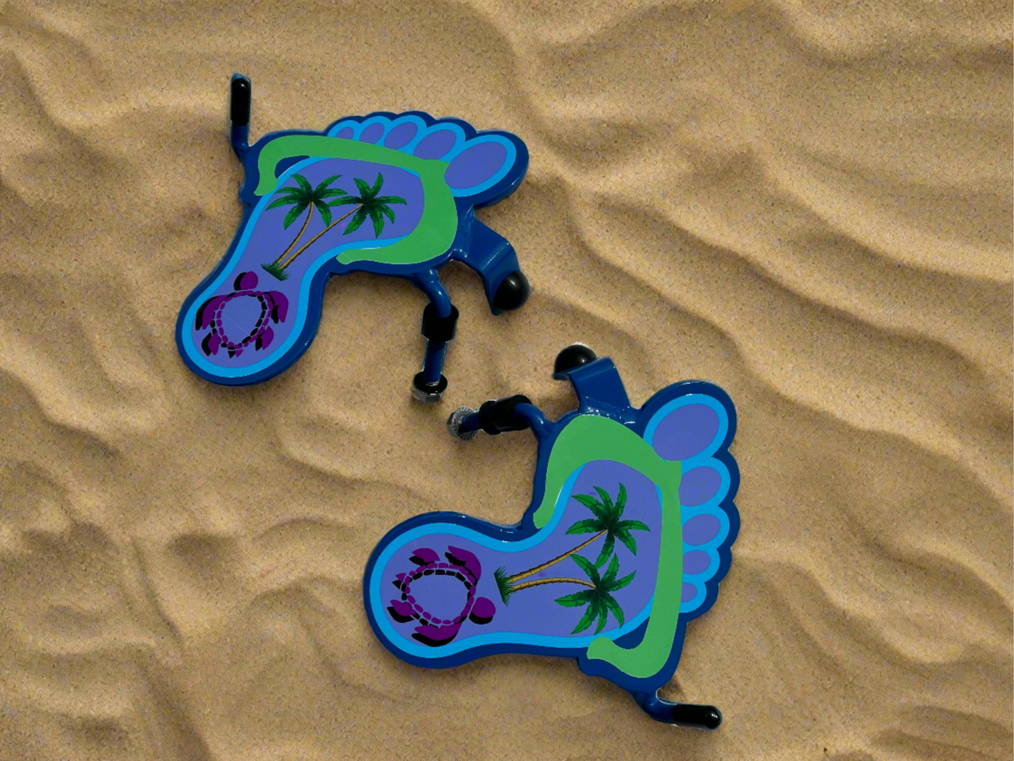 Pair of Colorful Flip Flops with Turtle and Palm Tree Foot Pegs your base color choice Powder Coated Finish