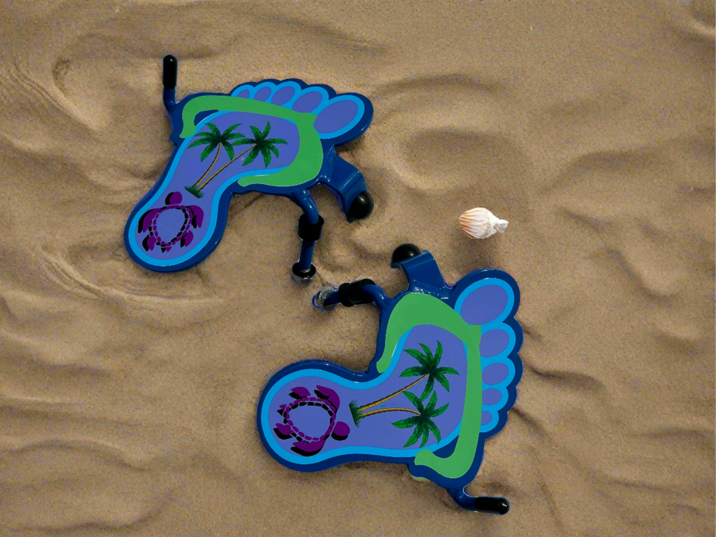 Pair of Colorful Flip Flops with Turtle and Palm Tree Foot Pegs your base color choice Powder Coated Finish