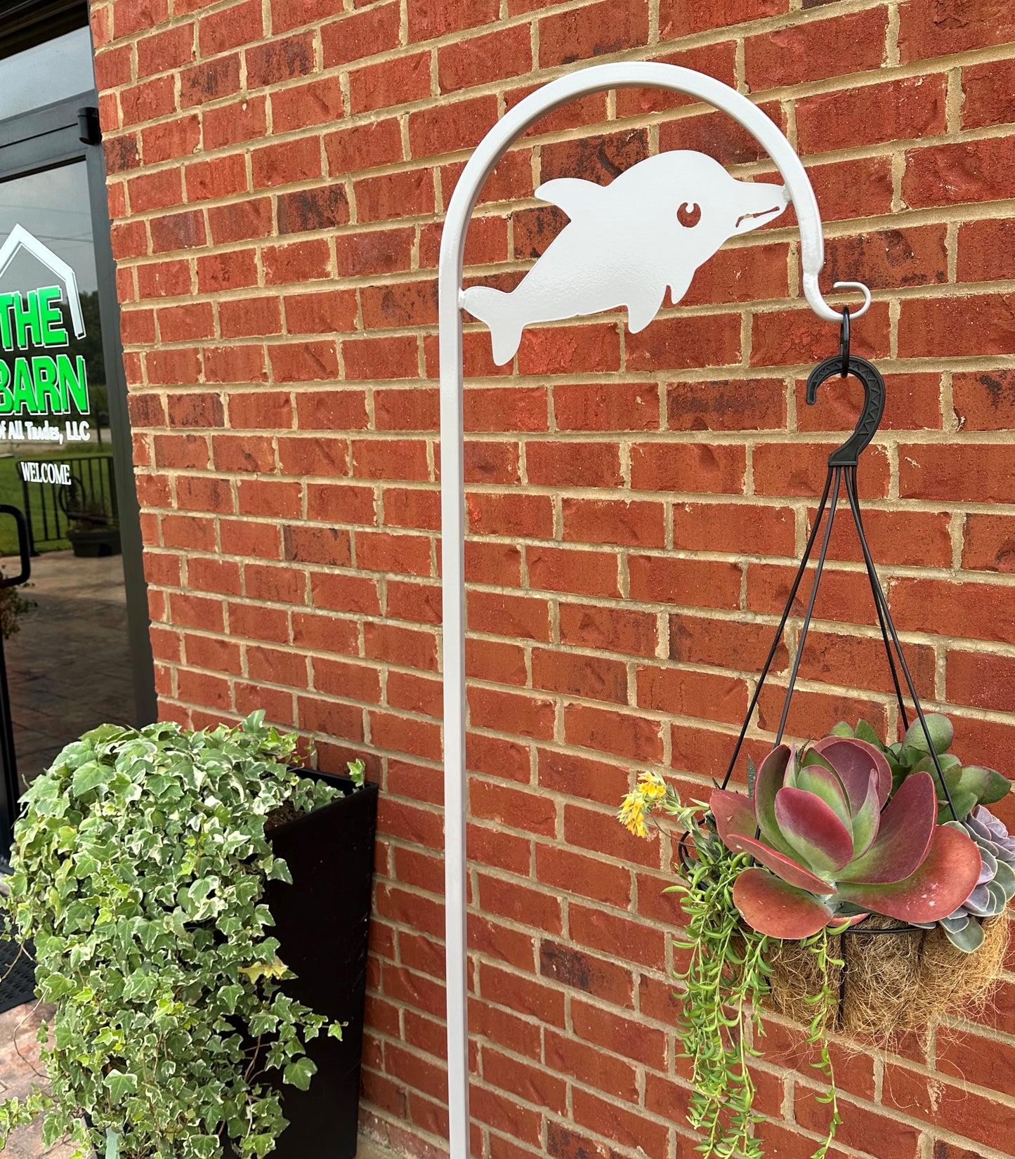 Dolphin Shepherd Hook 60" tall- Powder Coated Your Color Choice-Four display options to Choose from