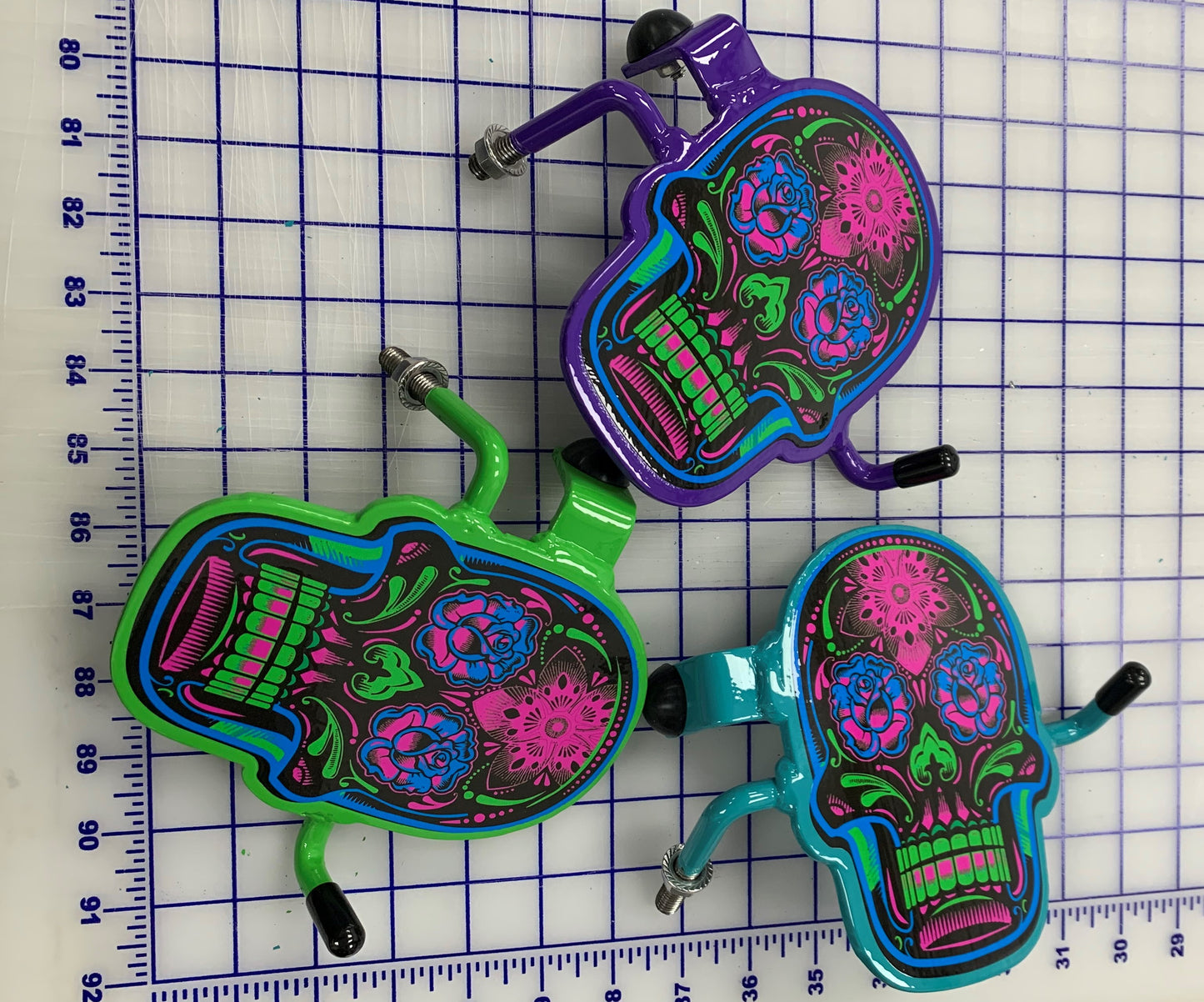 Pair of Colorful Sugar Skull Foot Pegs your color choice