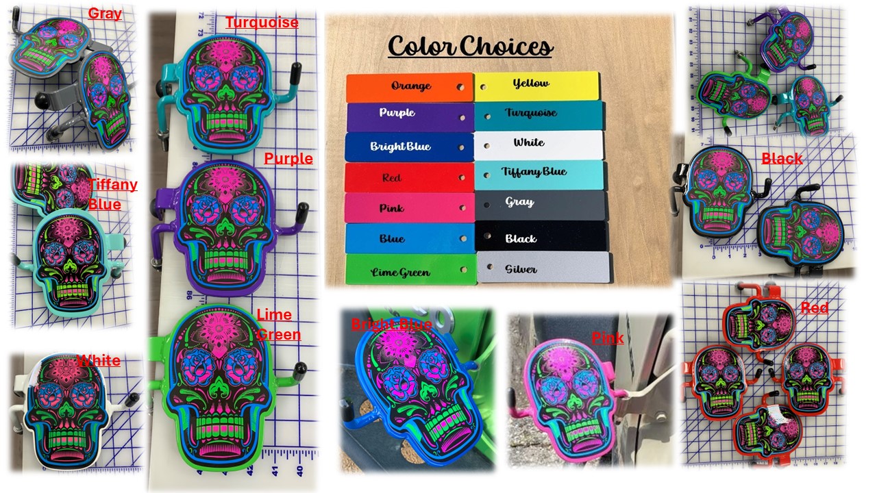 Pair of Colorful Sugar Skull Foot Pegs your color choice