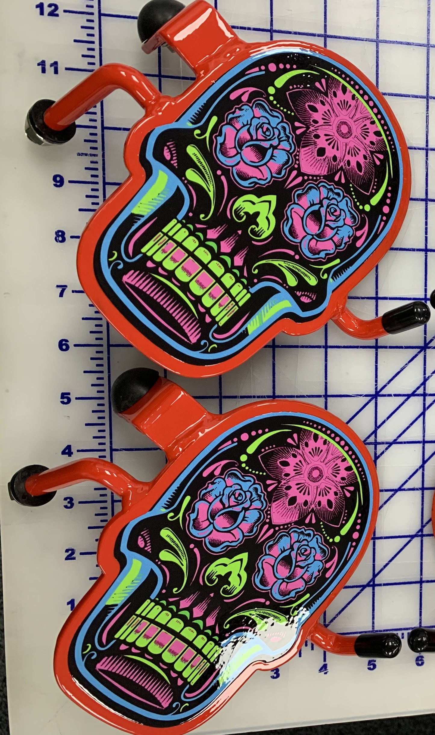 Pair of Colorful Sugar Skull Foot Pegs your color choice