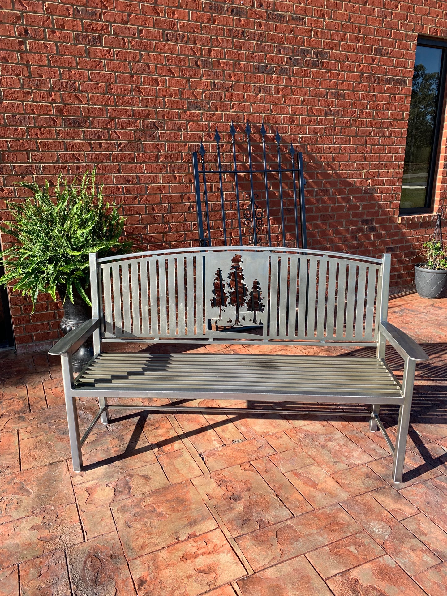 Custom Metal Bench Powder Coated Your color choice- Your design choice in back of bench.