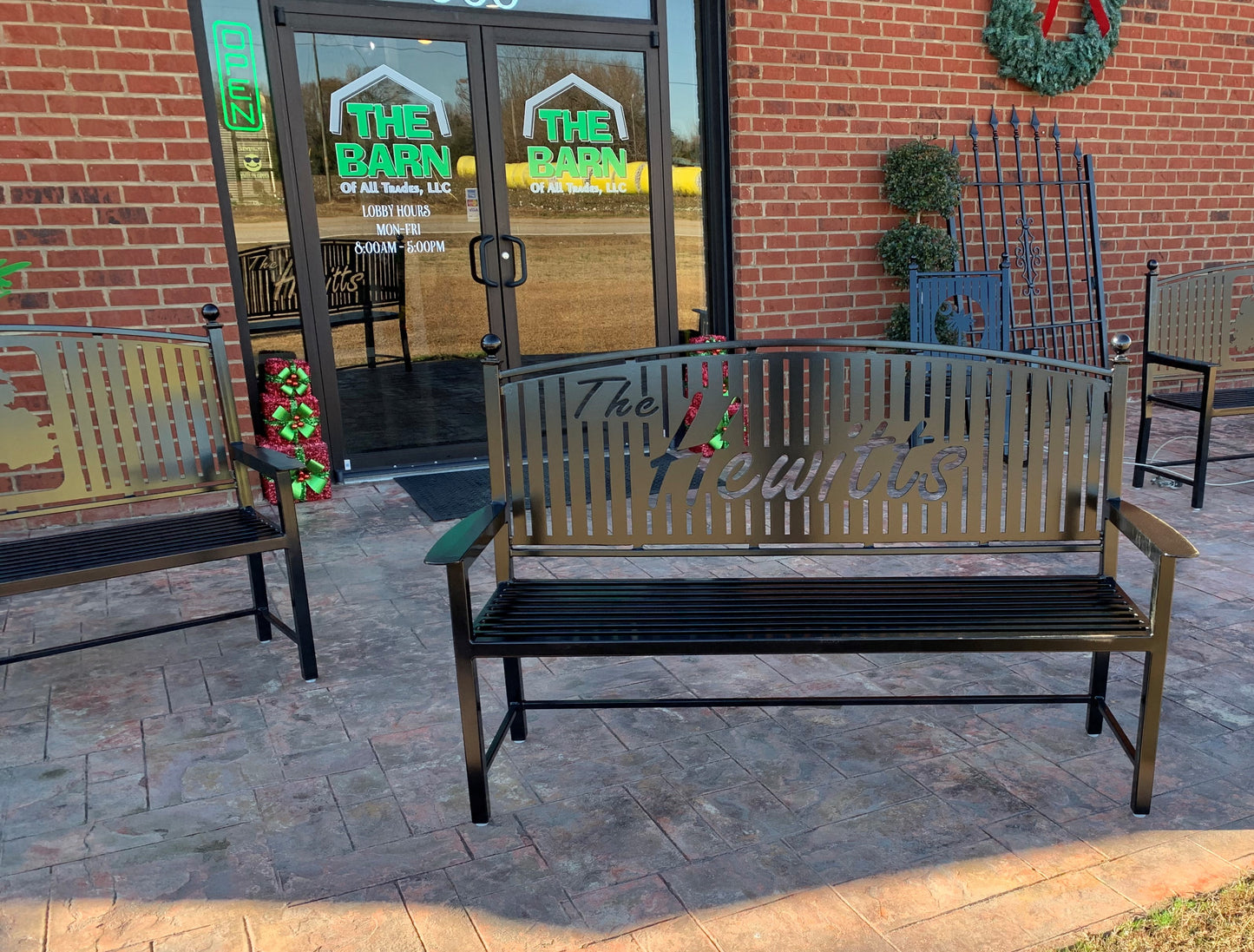 Custom Metal Bench Powder Coated Your color choice- Your design choice in back of bench.