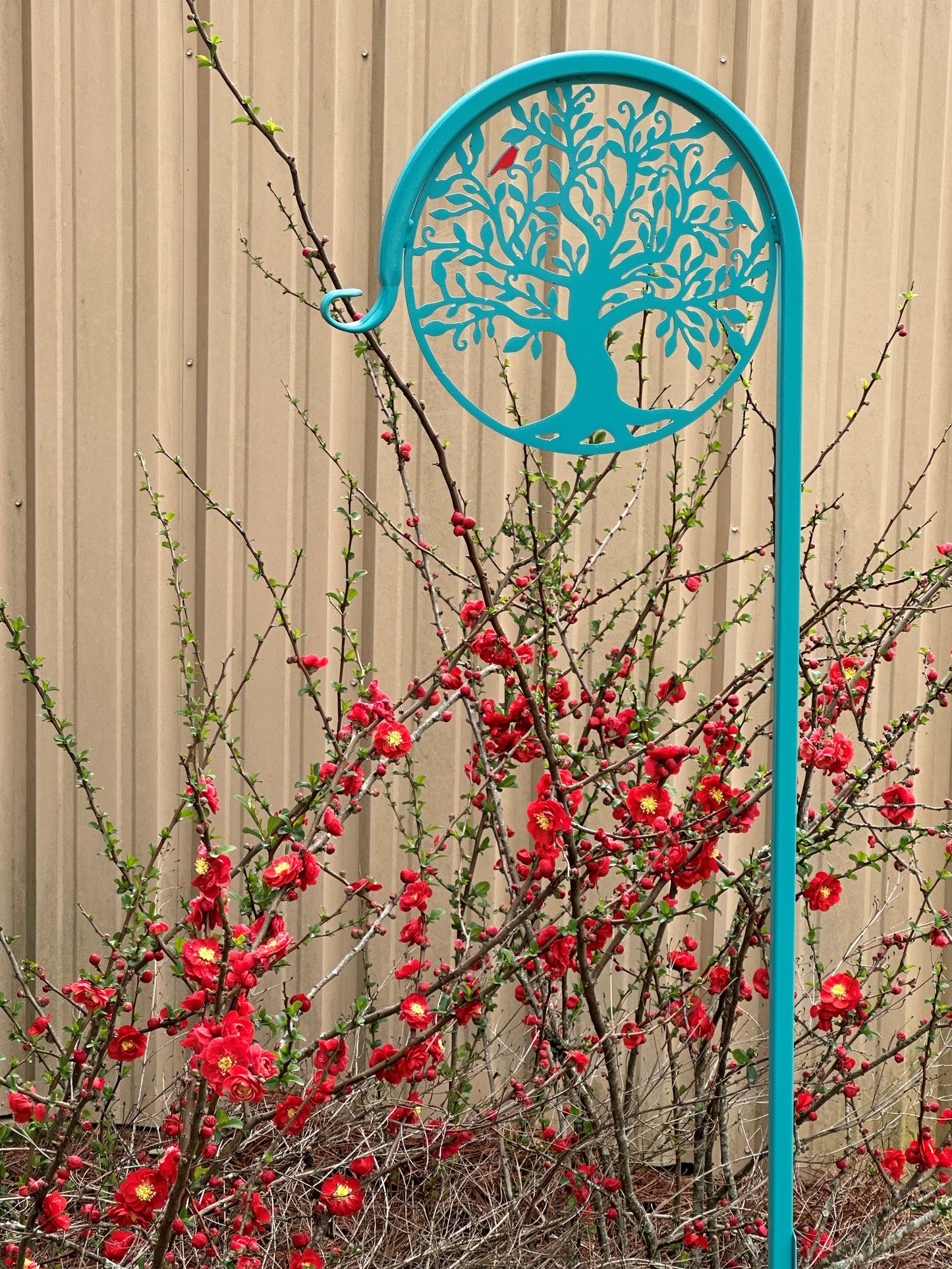 Tree of life Shepherd Hook 60 inches tall Your color choice Four display options- Choose with Redbird or Without Redbird