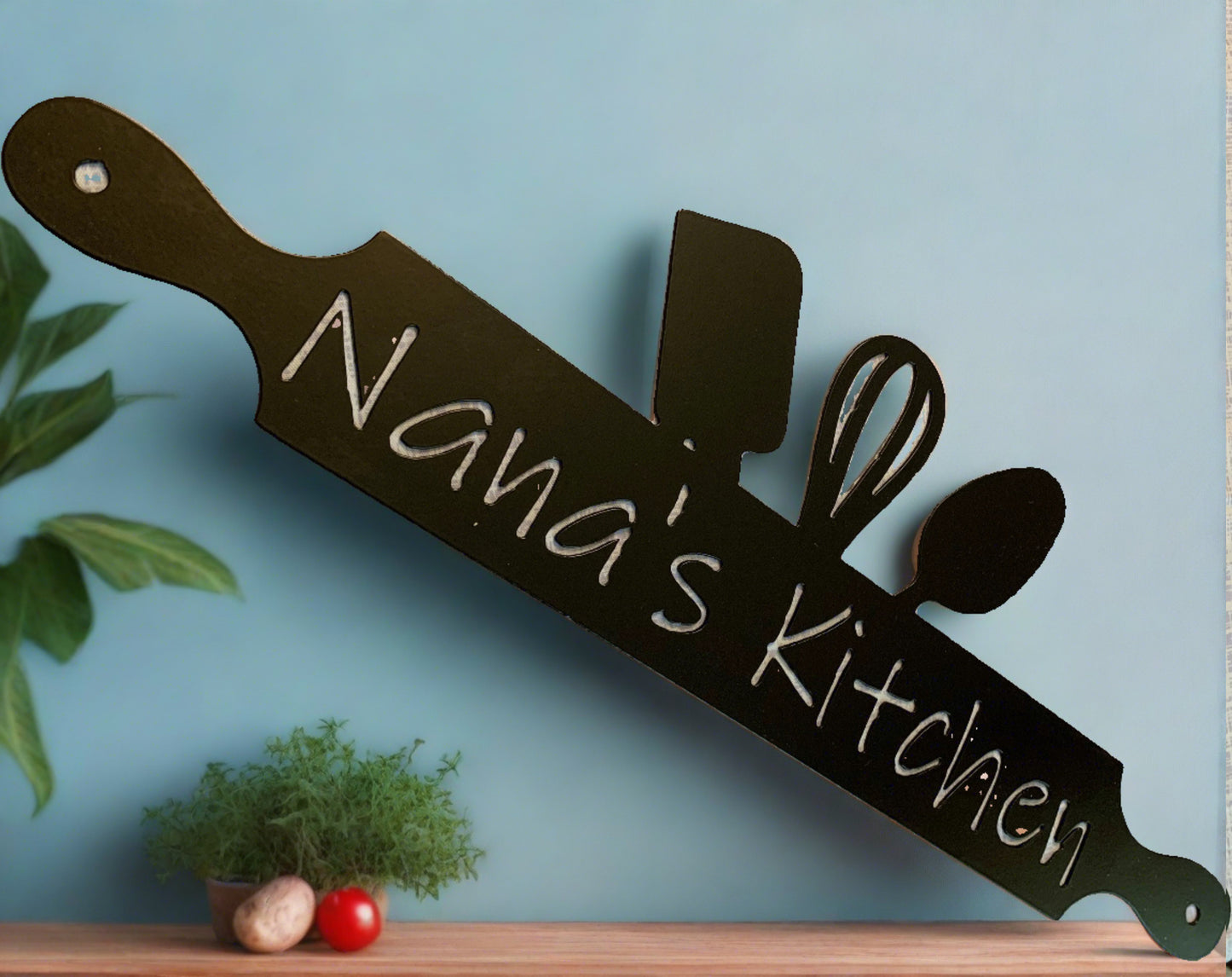 Kitchen Rolling Pin custom metal sign- Powder Coat finish 23"long 7" tall Your Color Choice