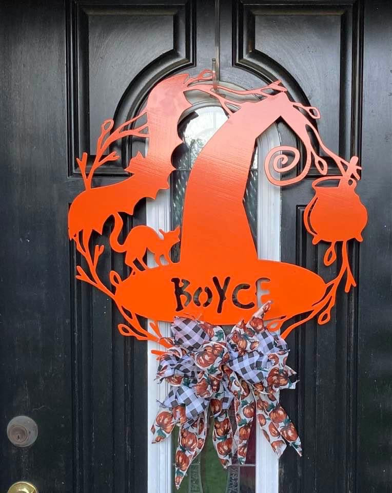 Custom Halloween Door Hanger-Metal Halloween Sign- 24"- Your color choice- Your name/Text choice