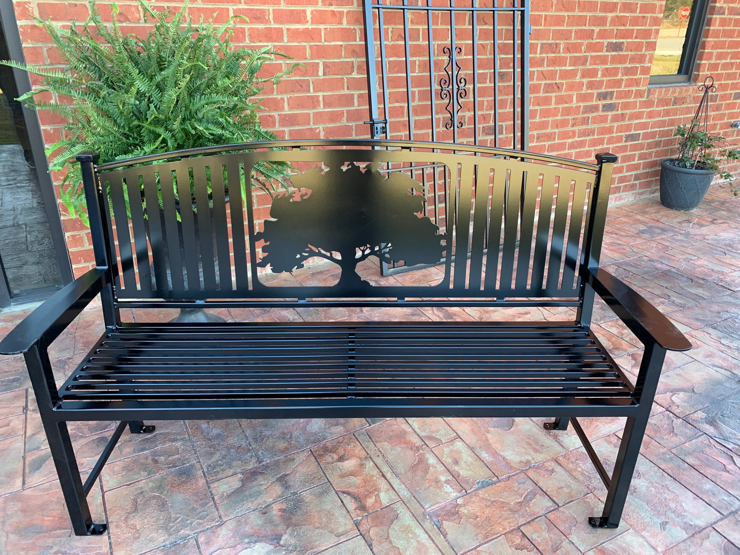 Custom Metal Bench Powder Coated Your color choice- Your design choice in back of bench.