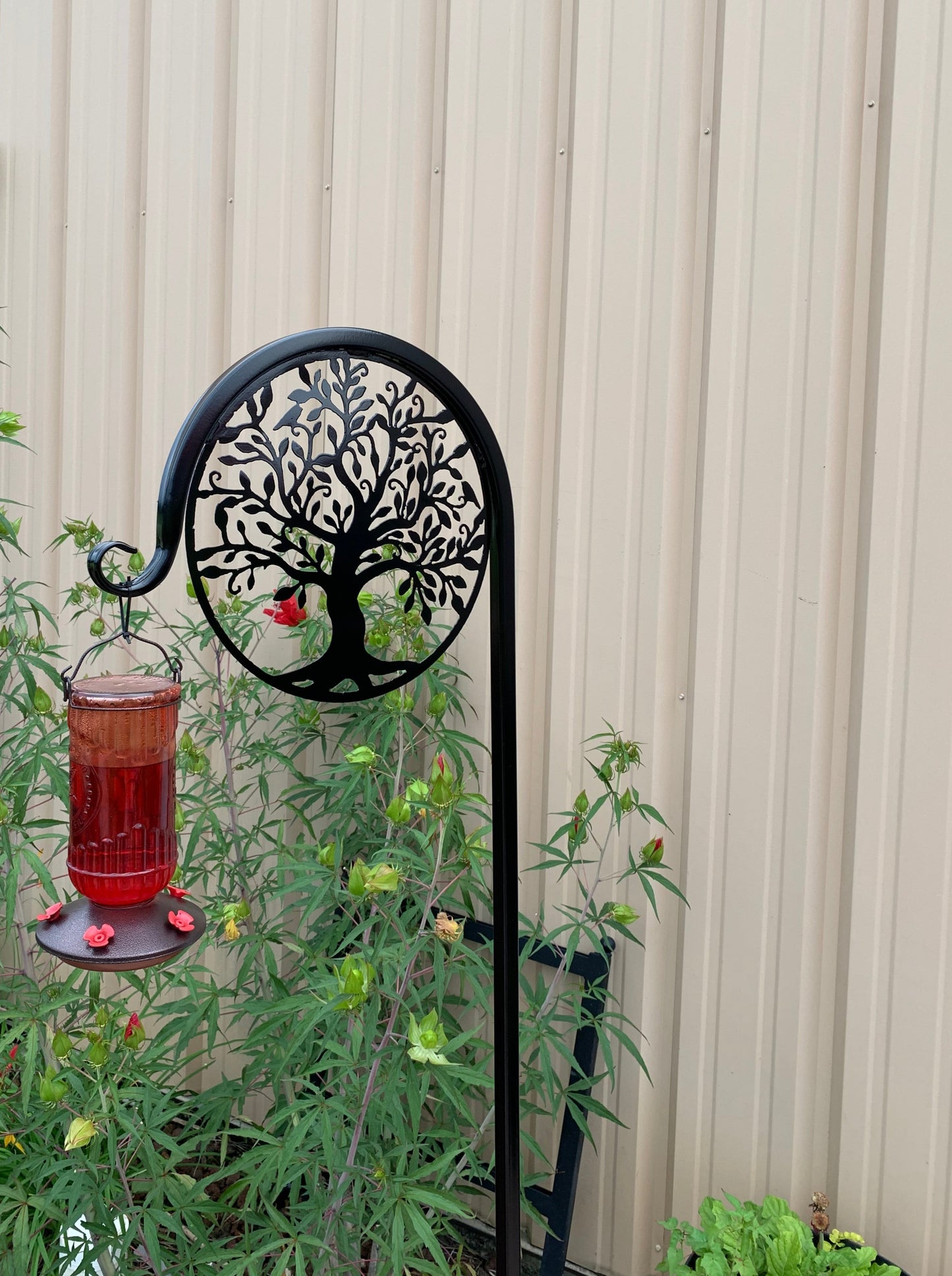 Tree of life Shepherd Hook 60 inches tall Your color choice Four display options- Choose with Redbird or Without Redbird