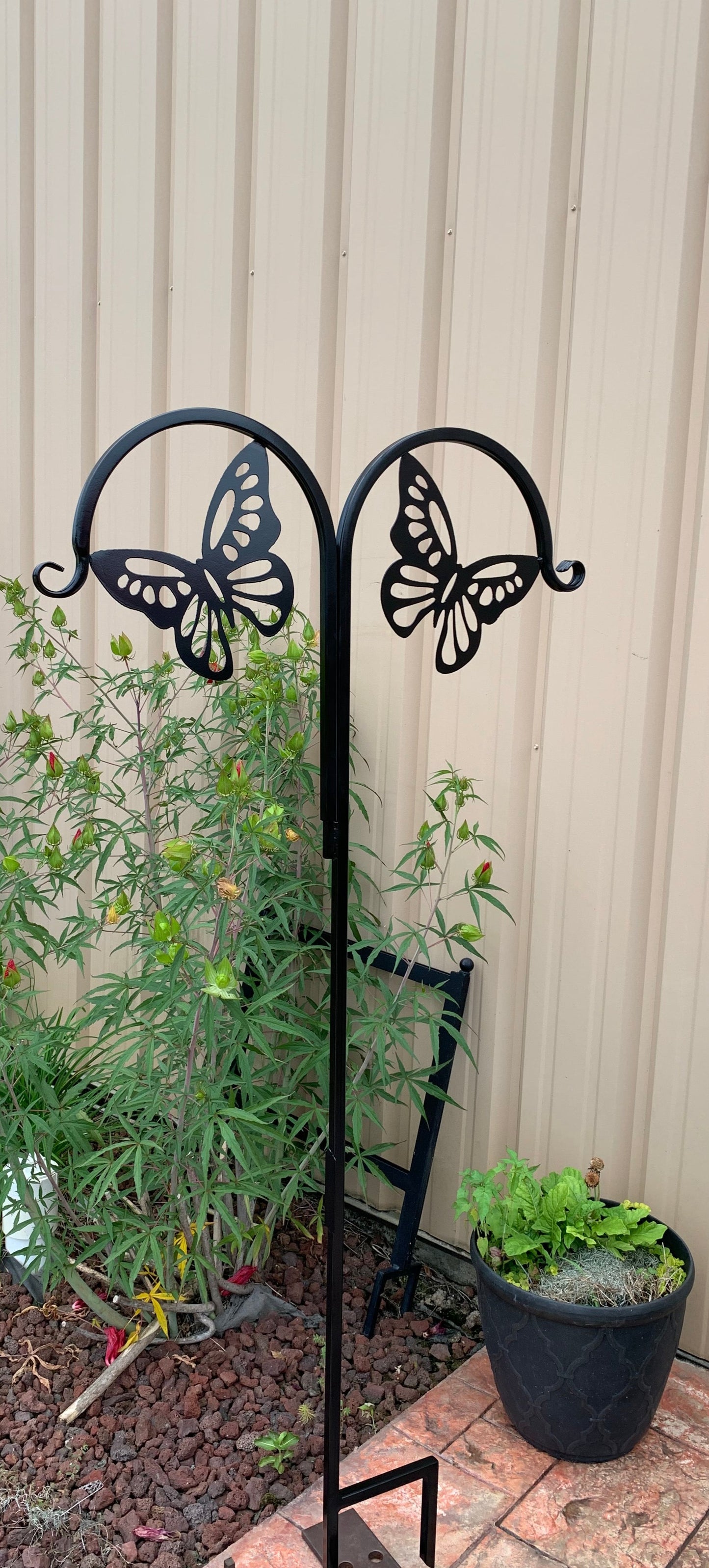 Double Butterfly Shepherd Hook- Your color choice-Four Display optons