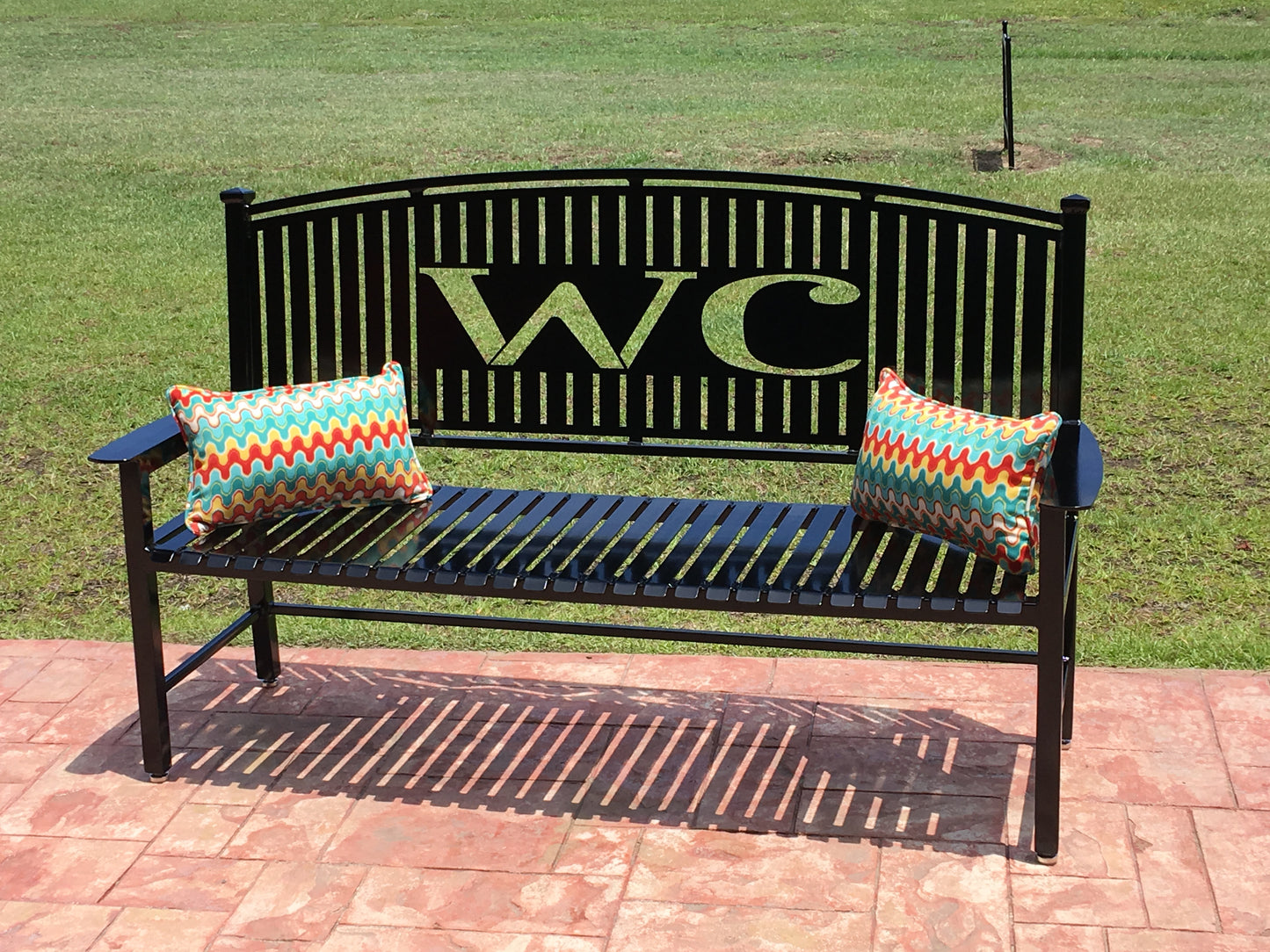 Custom Metal Bench Powder Coated Your color choice- Your design choice in back of bench.