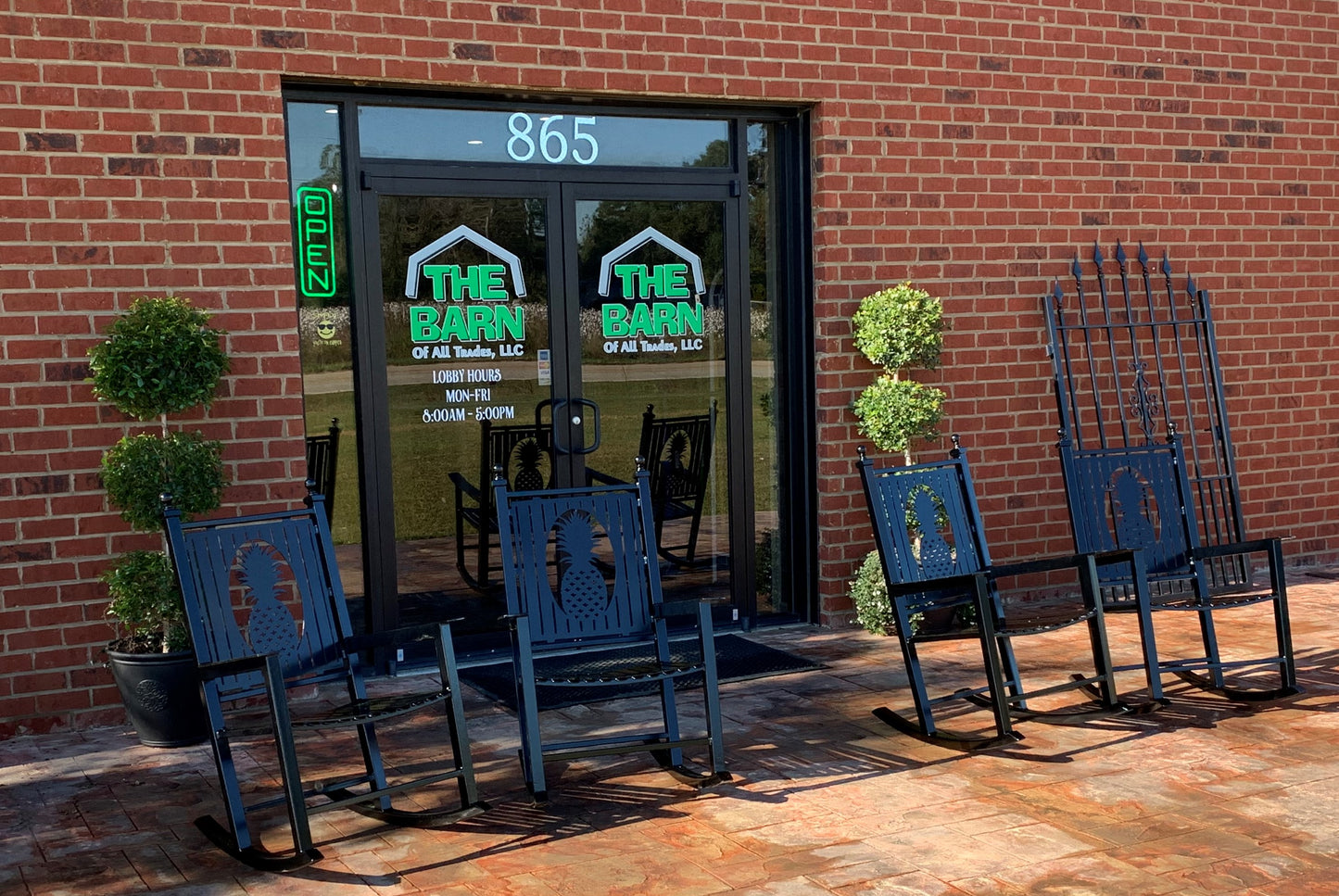 Custom Rocking Chairs- All Metal-Powder Coated your color choice- Your Design choice in back of Rocking Chair