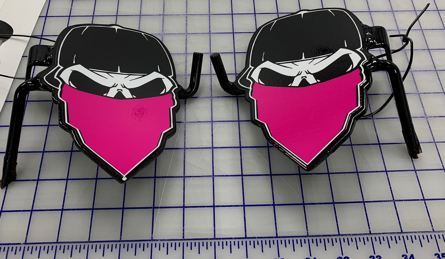Pair of Skull with Bandana (YOUR color/design choice) Foot Pegs