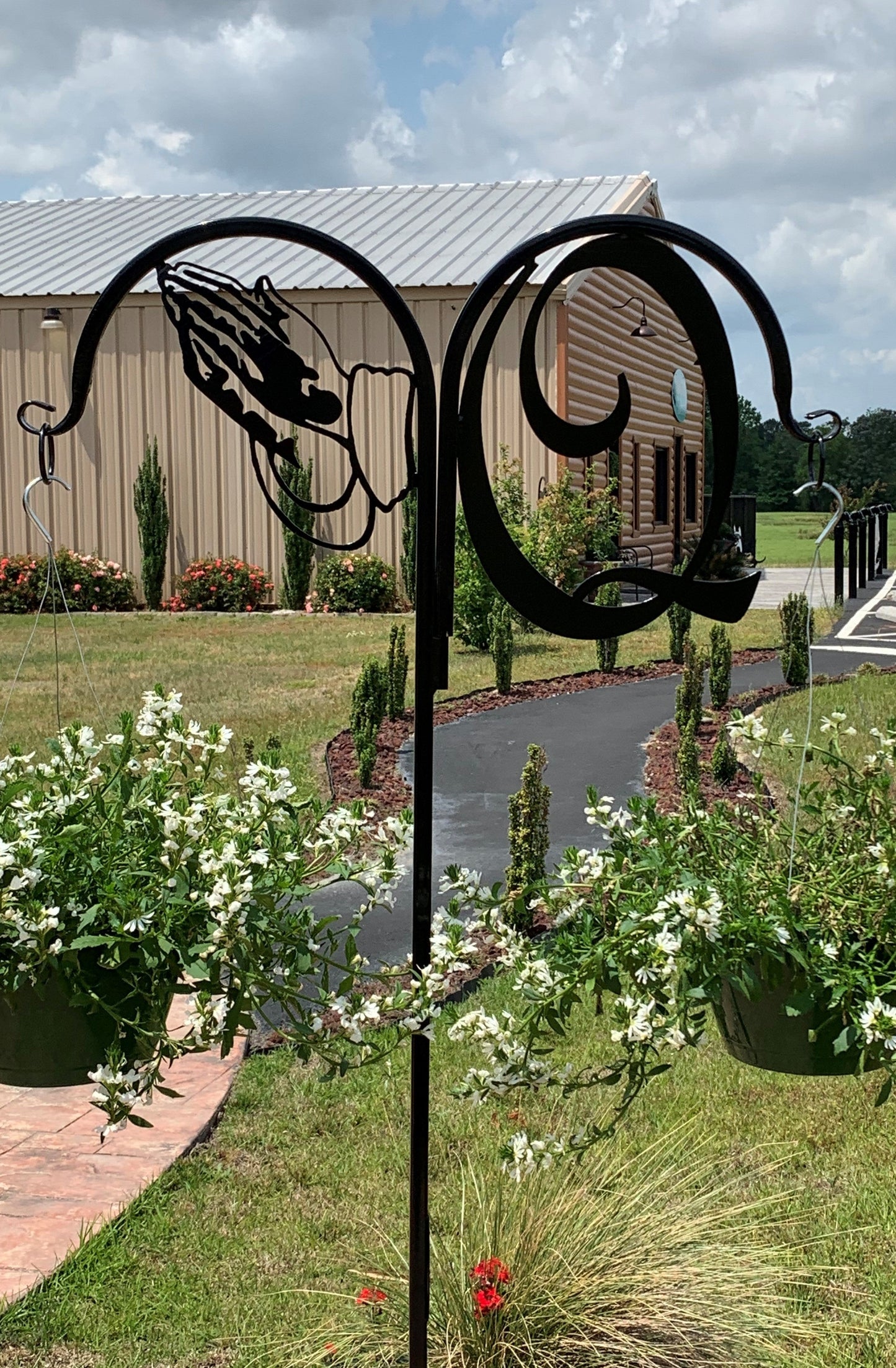 Praying Hands and Initial Shepherd Hook- Your color choice-four display options