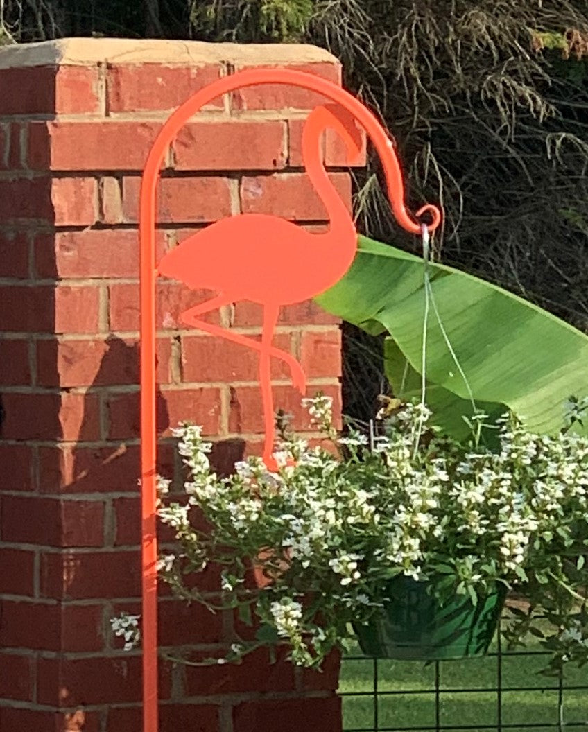Flamingo Shepherd Hook 60" tall- Powder Coated Your Color Choice-Four display options to Choose from