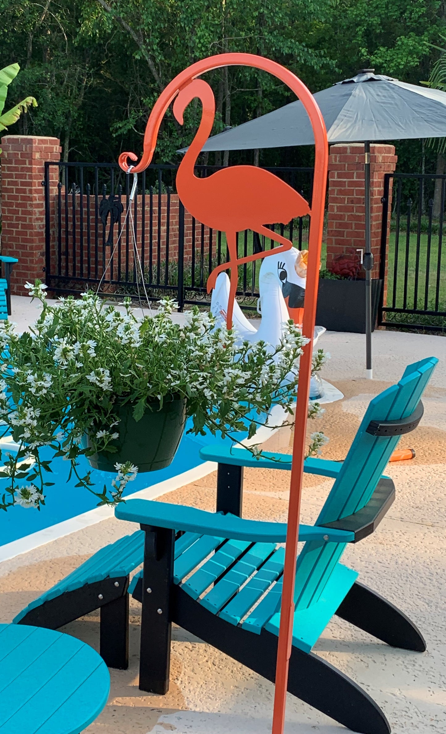 Flamingo Shepherd Hook 60" tall- Powder Coated Your Color Choice-Four display options to Choose from