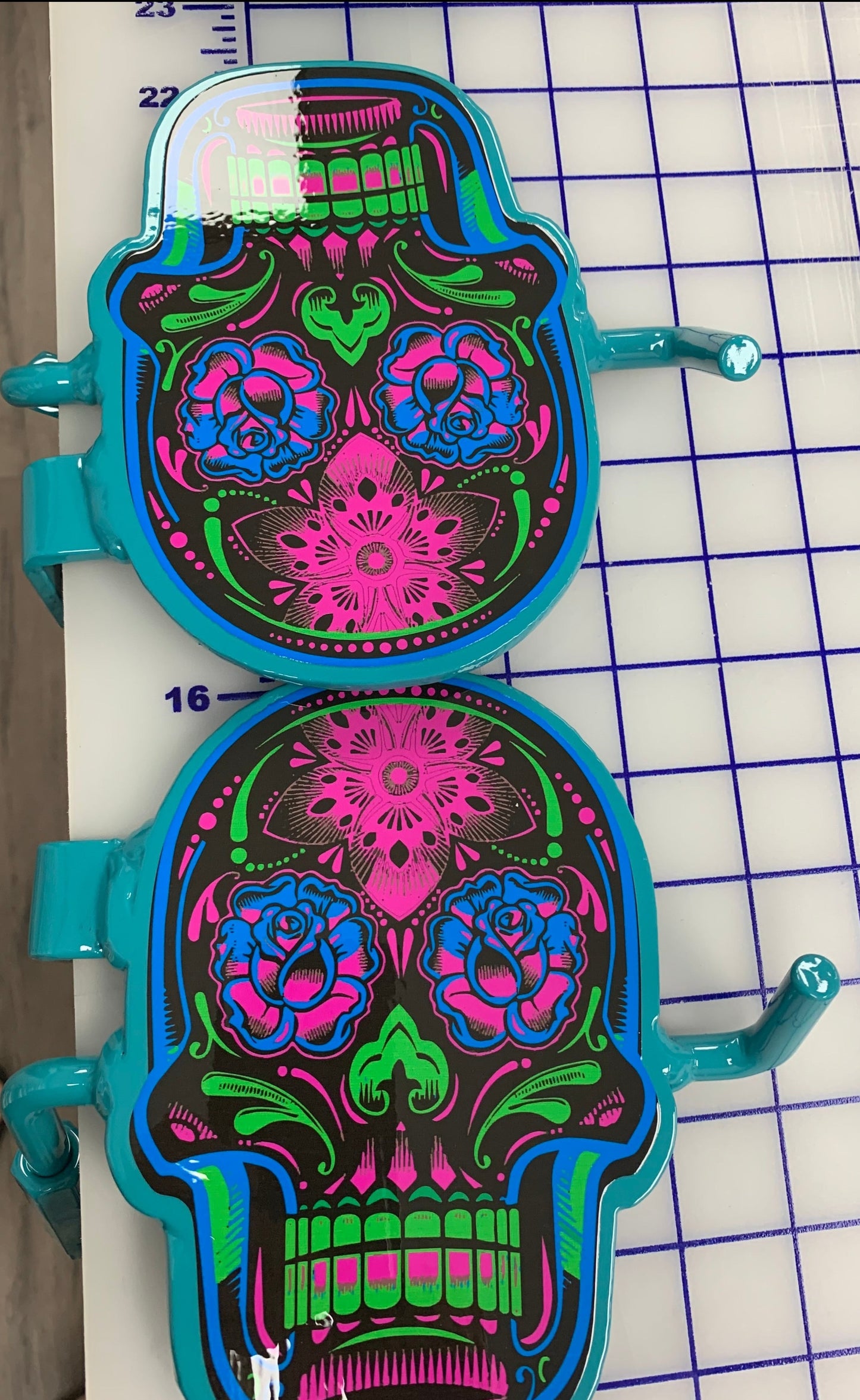 Pair of Colorful Sugar Skull Foot Pegs your color choice