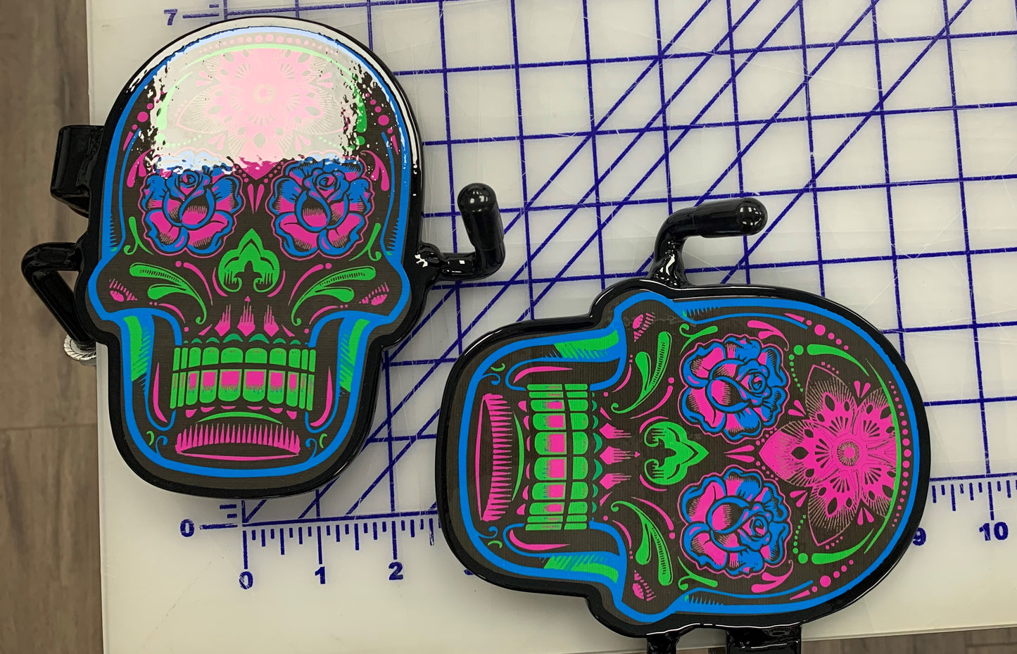 Pair of Colorful Sugar Skull Foot Pegs your color choice