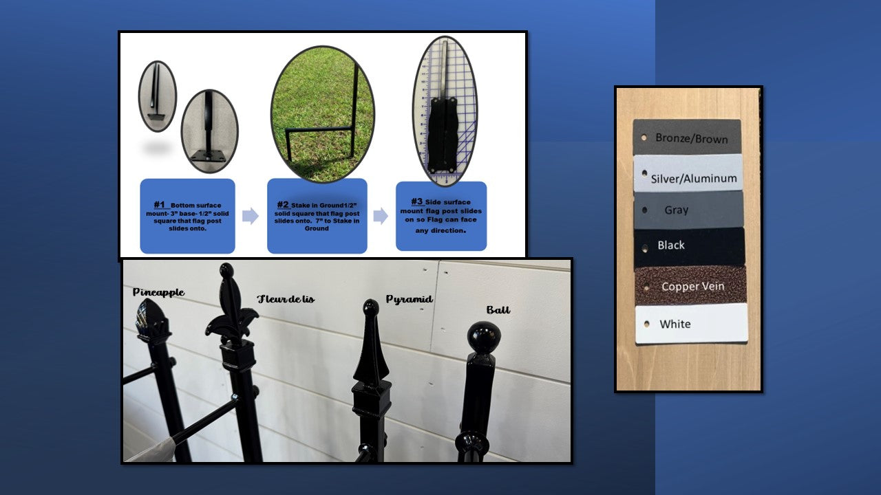 Garden Flag Holder Very Sturdy Powder Coated your color choice- Choose your topper-Choose your display