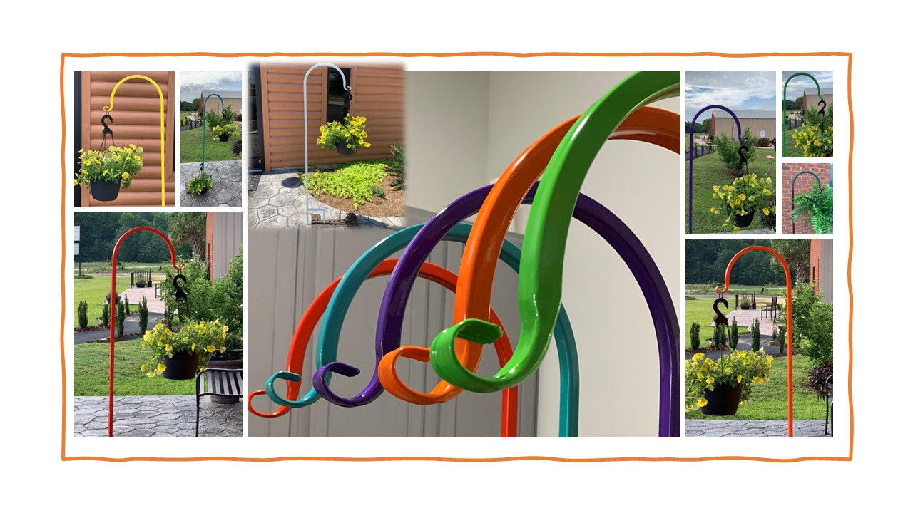 Double Shepherd Hook Metal Very Sturdy- Your color choice-Four display options- 60" tall