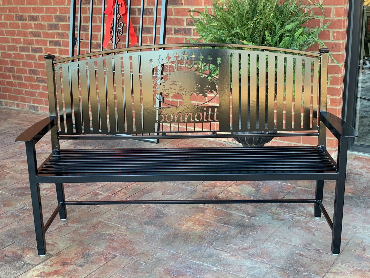 Custom Metal Bench Powder Coated Your color choice- Your design choice in back of bench.