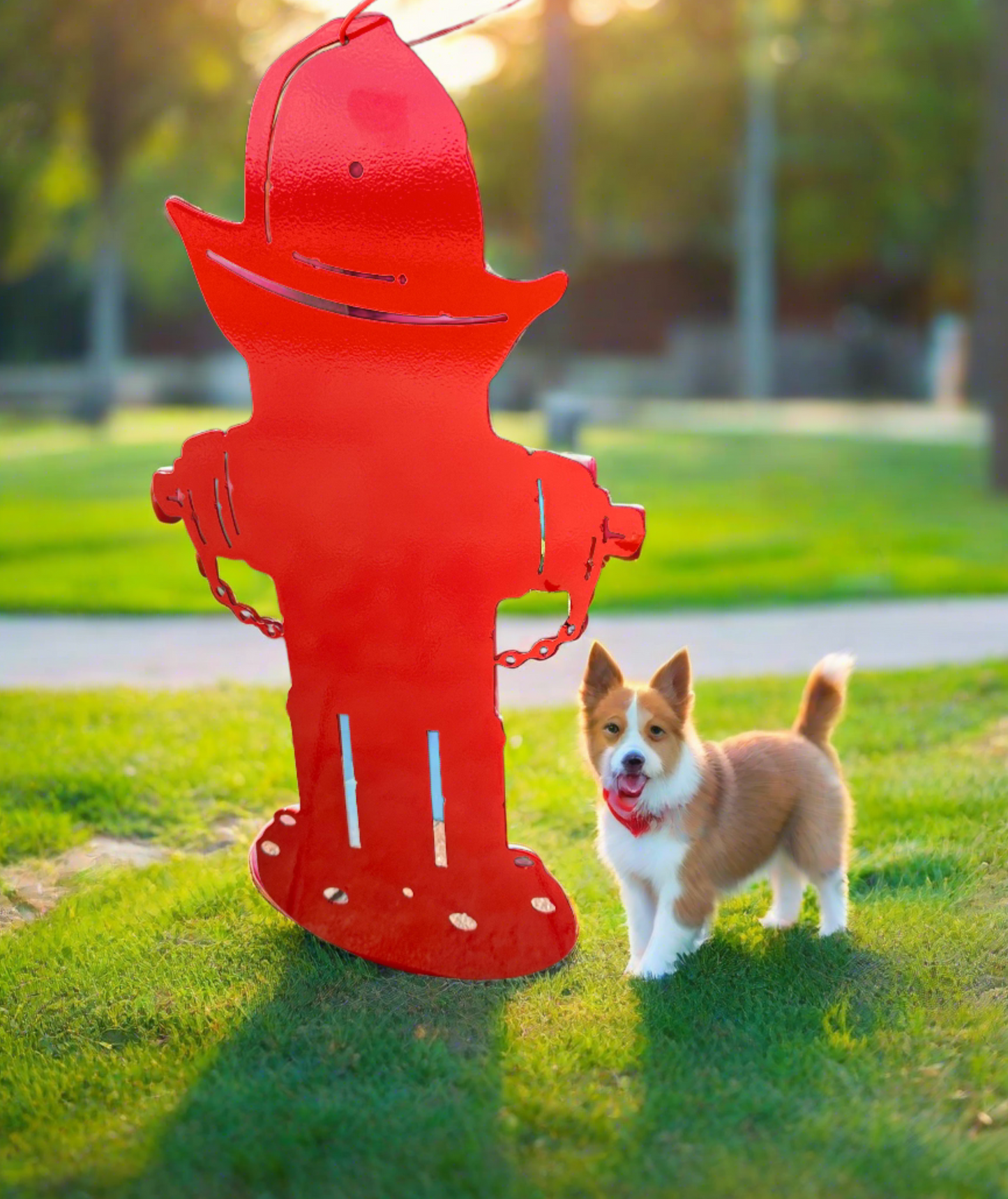 Metal Fire Hydrant- Hang or Stake in Ground- with or without custom message-19"H x10"W Powder Coated finish for Outdoors or Indoors
