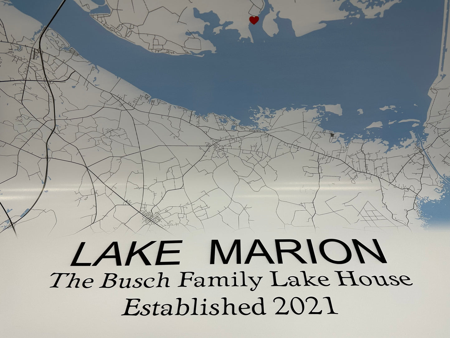 Custom Large Print of Lake Marion, Lake Murray, Lake Wateree South Carolina Map - with your Coordinates/Location marked- Your Family Name
