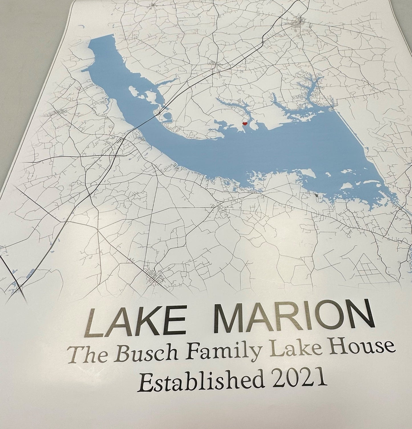 Custom Large Print of Lake Marion, Lake Murray, Lake Wateree South Carolina Map - with your Coordinates/Location marked- Your Family Name