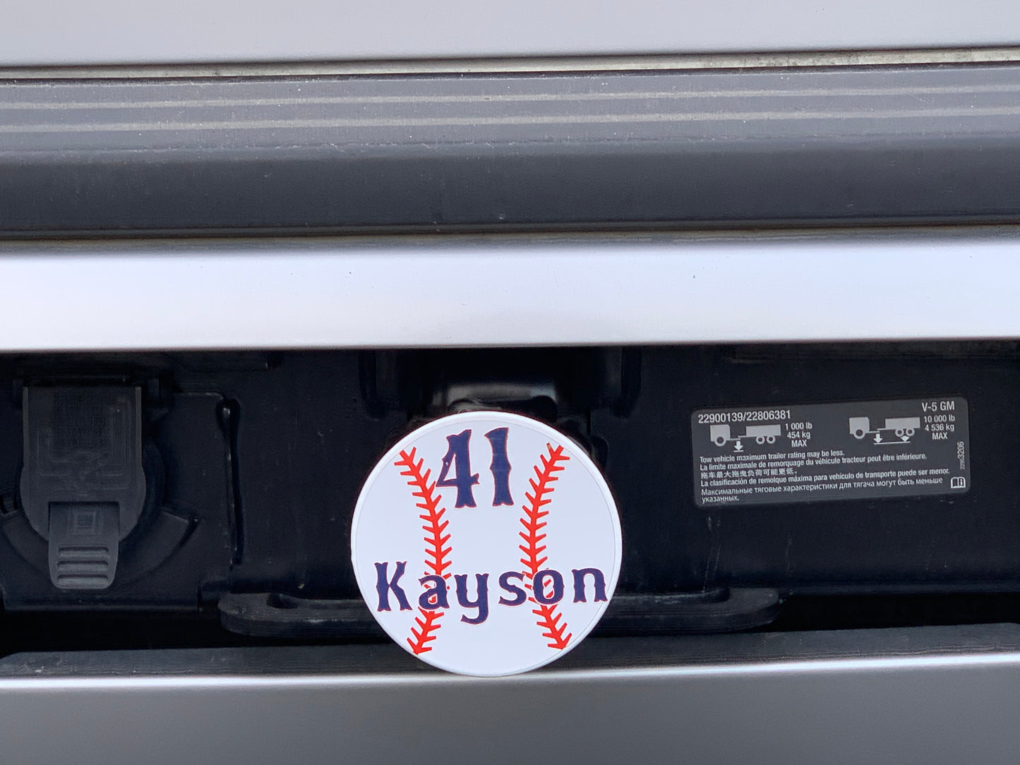Custom Baseball Receiver Hitch Cover- With name and player number.